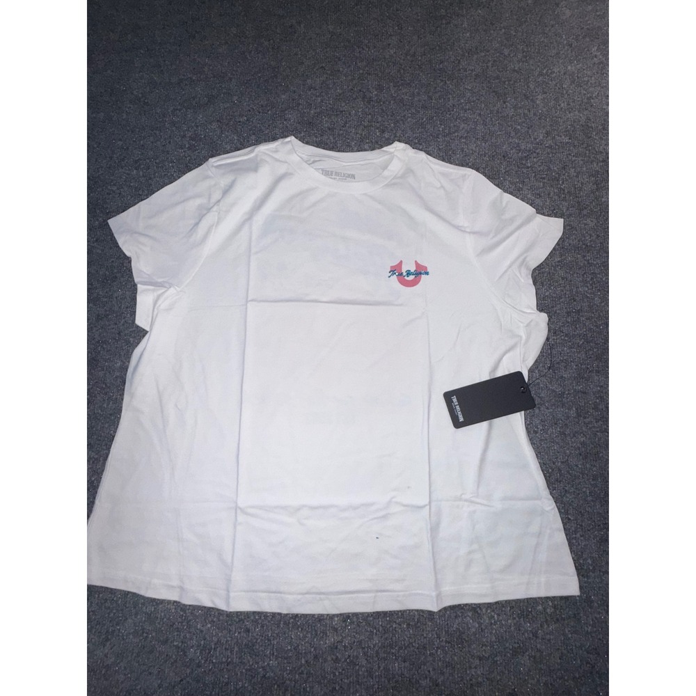 True Religion Womens White Glitter Buddha Graphic T-Shirt 3XL NWT 600260